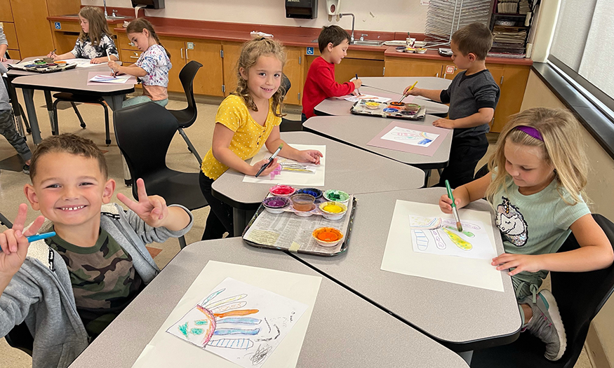 Students in art class