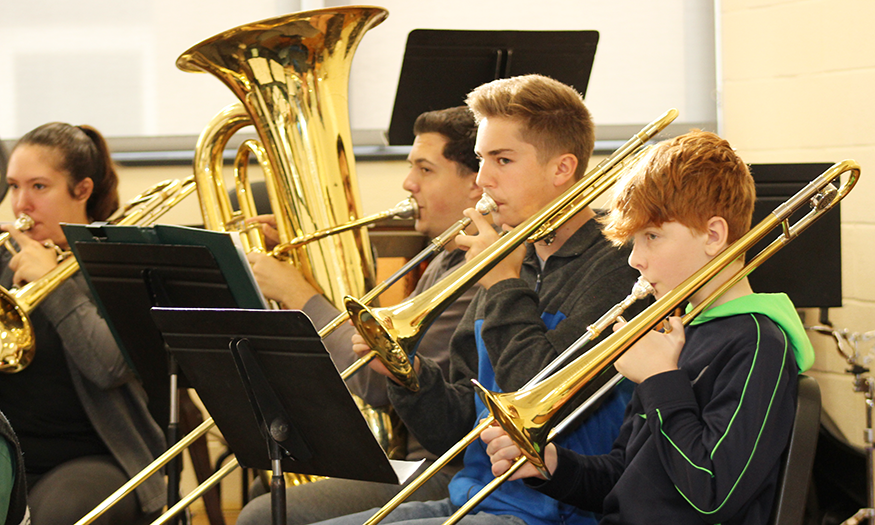 Student musicians play instruments