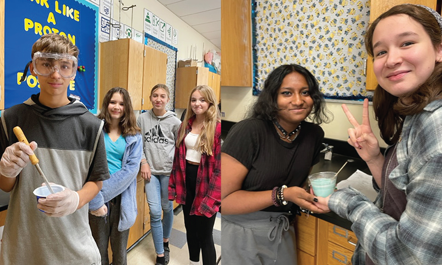 Students make slime in science class