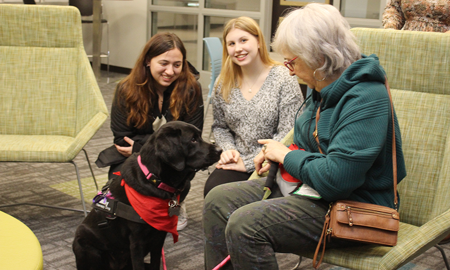 Students with therapy dogs