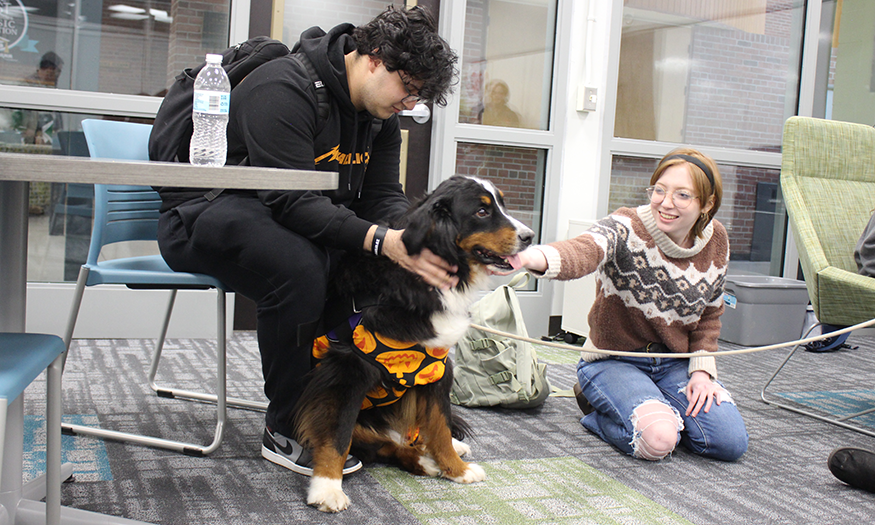 Students with therapy dogs