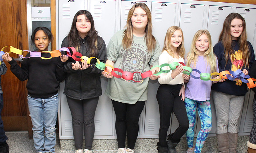 Students with paper chain