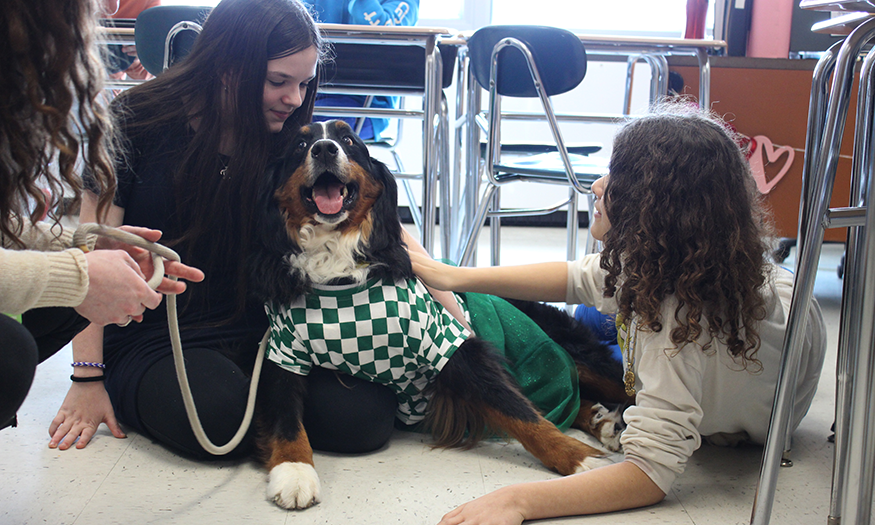 Students with therapy dog