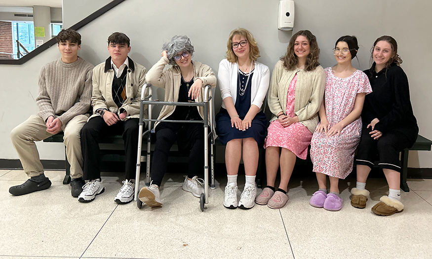 Students dressed as senior citizens