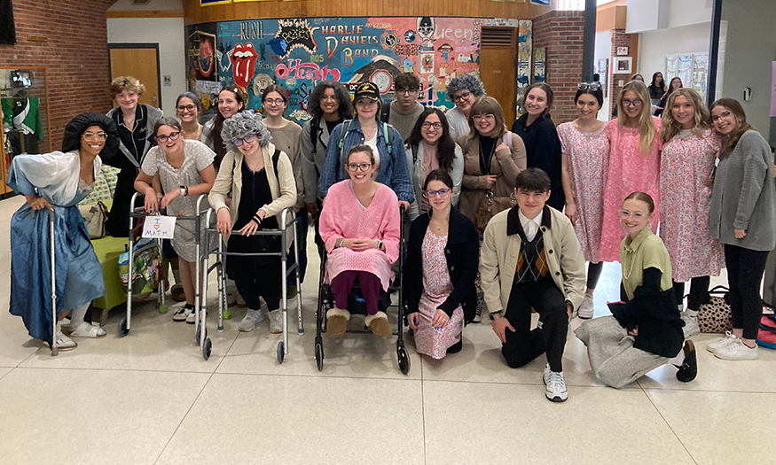 Students dressed as senior citizens