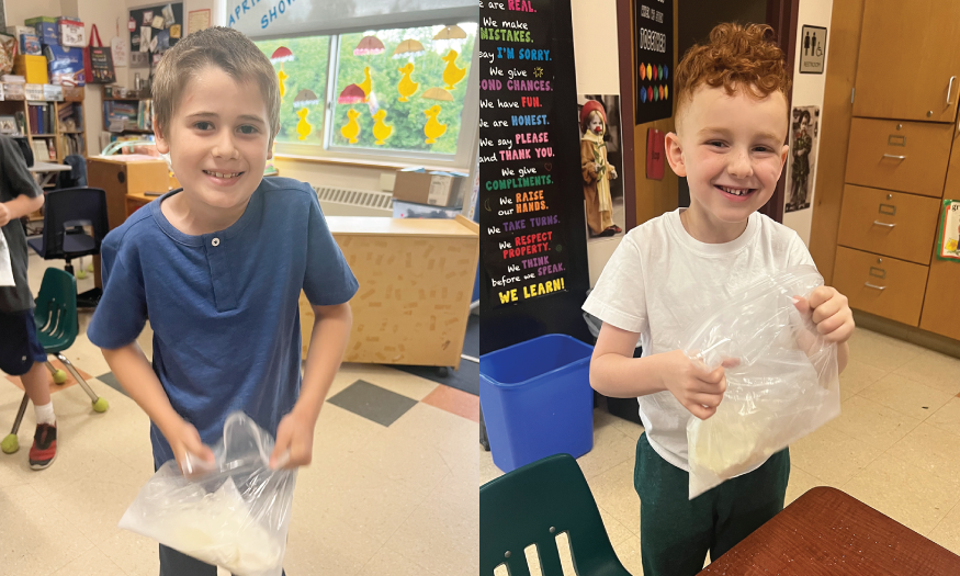 Students make ice cream in a bag