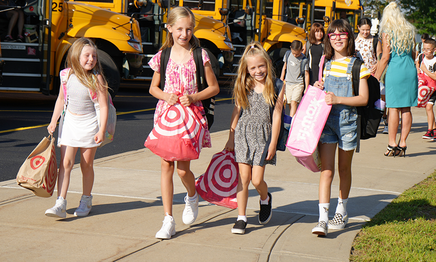 Students walk to school