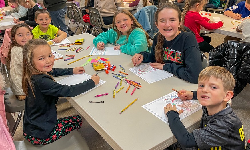 Students color cards