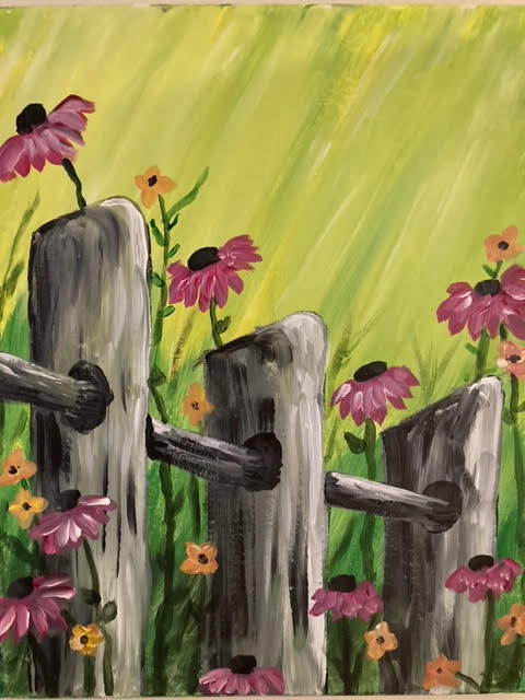 Painting of climbing flowers on fence