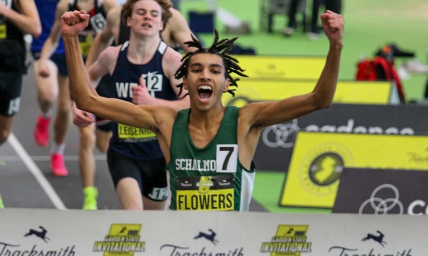 Student runs to finish line