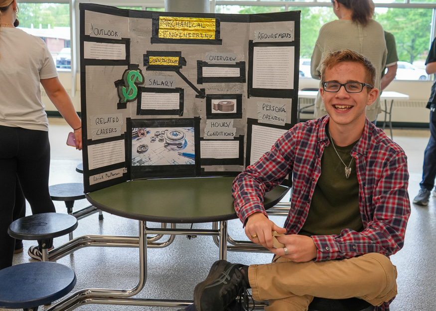 Student with presentation