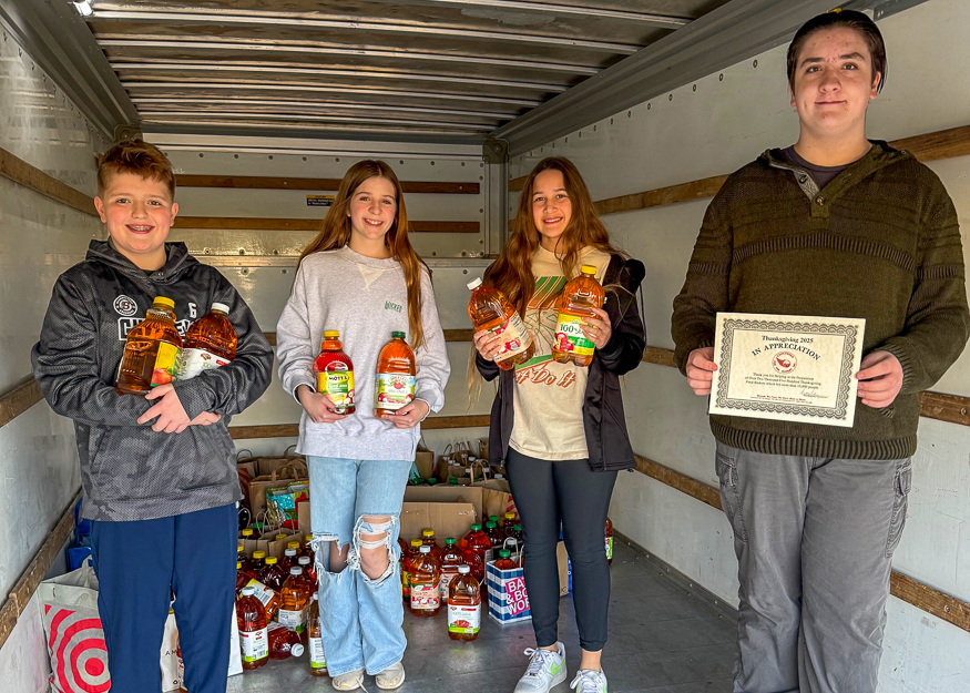 Students with food donations