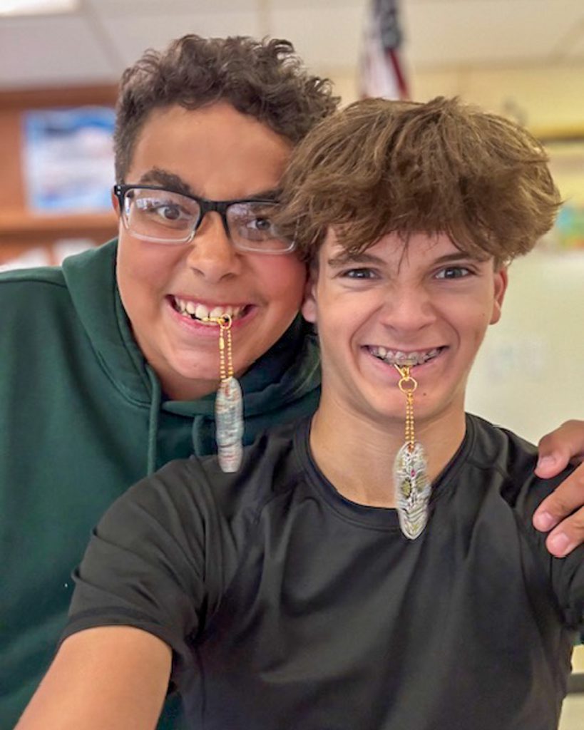 Students with skull keychains