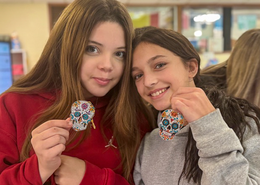 Students with skull keychains