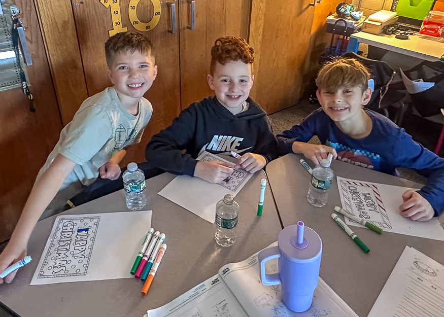 Students work at table