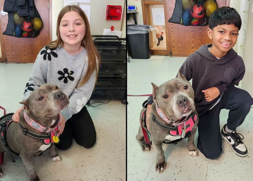 Students with rescue dog