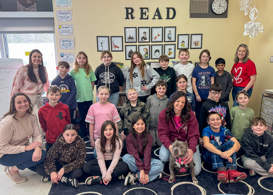 Students with rescue dog