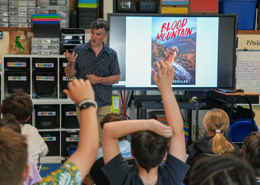 Author speaks to class